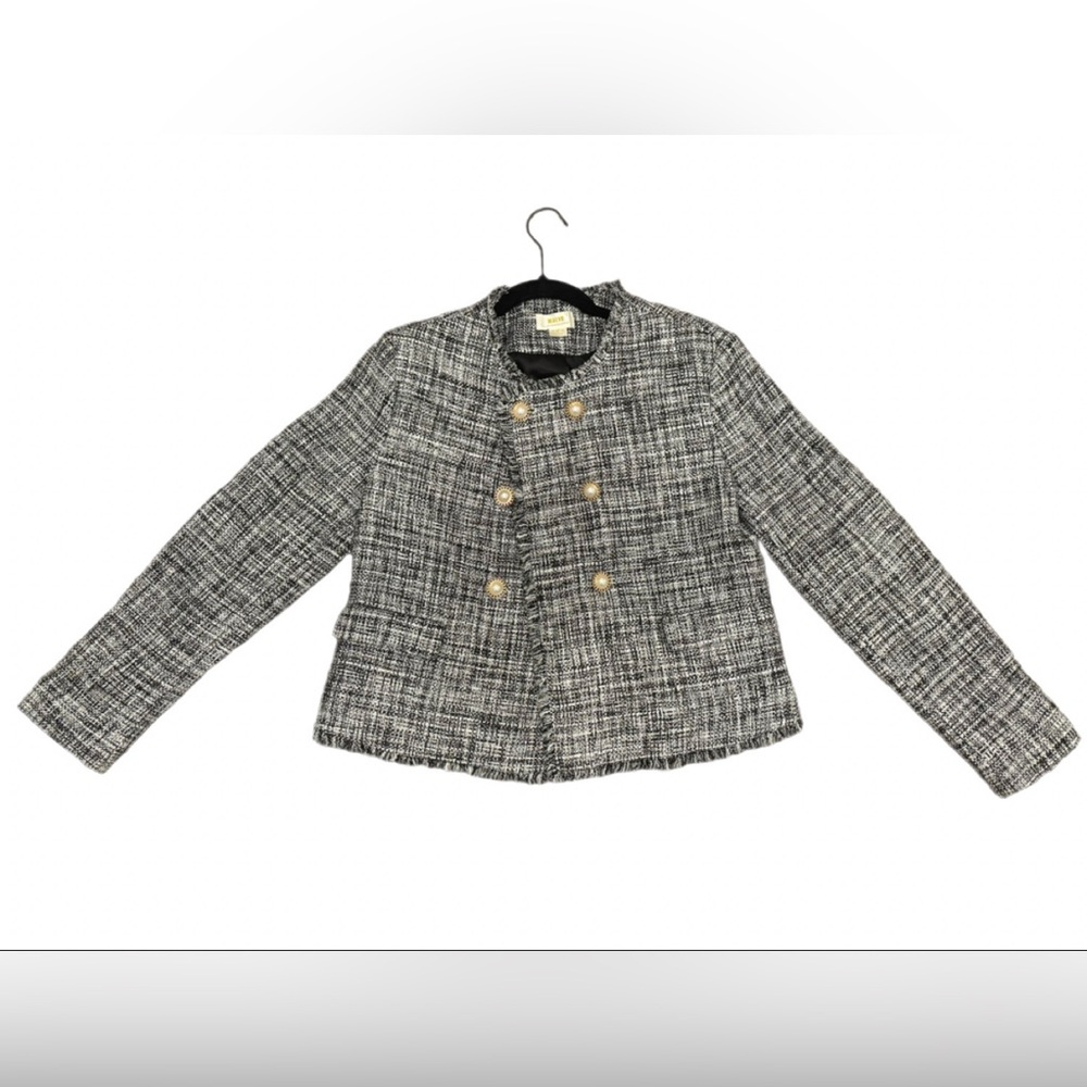 Anthropologie “Maeve” Tweed Pearl Button Jacket Black & White Size 8